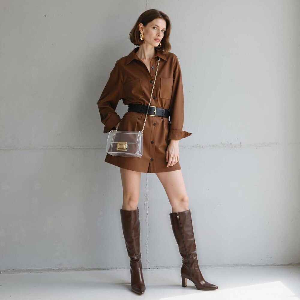Women Dark Brown Chunky Heel Pointed Toe Side Zipper Fall Dresy Comfortable Boot - Picture 6 of 9